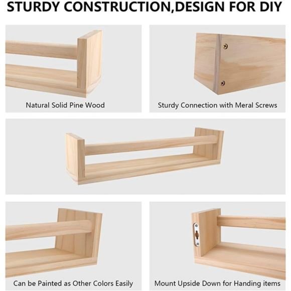 Nursery Book Shelves Set of 4,Wood Floating Nursery Shelves for Wall (Set of 4) - Picture 7 of 7